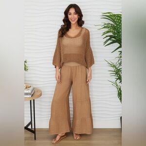 (2-36/255005-SOL-CAM) LINEN TIERED PALAZZO PANT